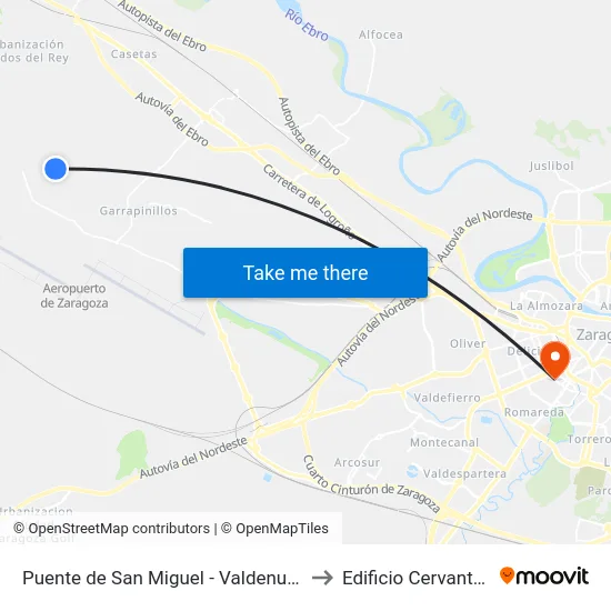 Puente de San Miguel - Valdenuez to Edificio Cervantes map