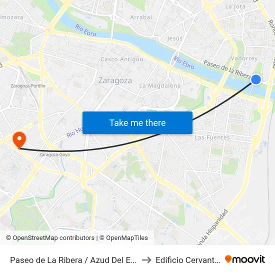 Paseo de La Ribera / Azud Del Ebro to Edificio Cervantes map