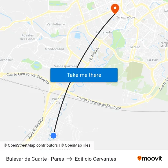Bulevar de Cuarte - Pares to Edificio Cervantes map