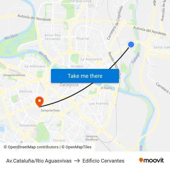 Av.Cataluña/Río Aguasvivas to Edificio Cervantes map