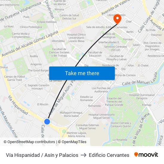 Vía Hispanidad / Asín y Palacios to Edificio Cervantes map