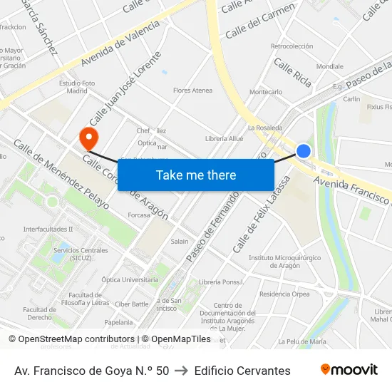 Av. Francisco de Goya N.º 50 to Edificio Cervantes map