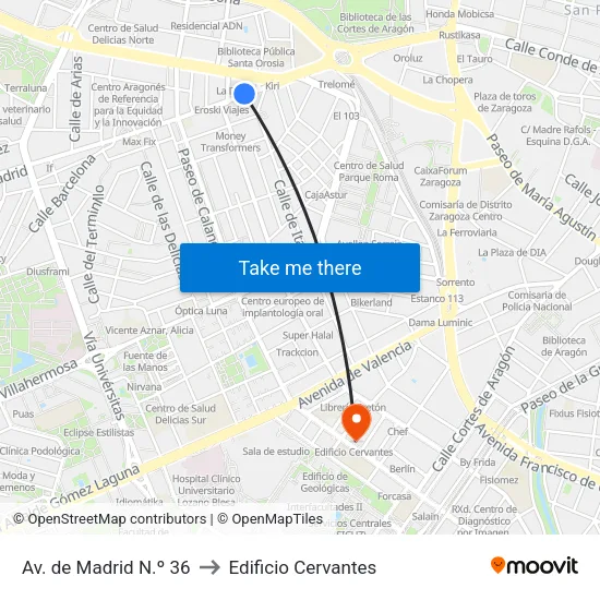 Av. de Madrid N.º 36 to Edificio Cervantes map