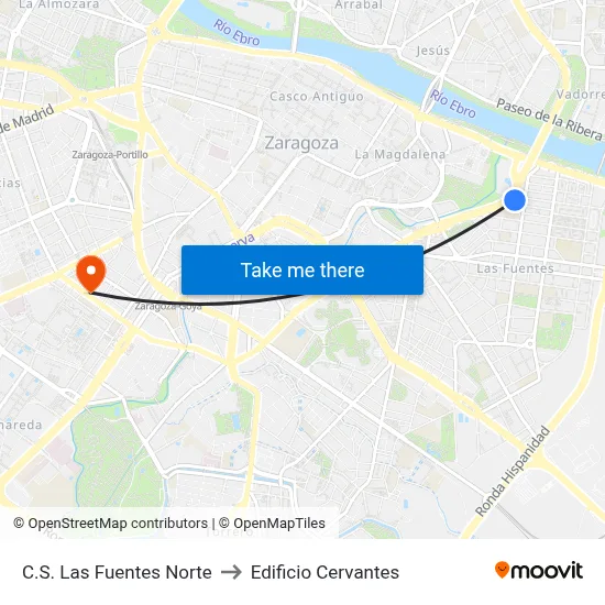 C.S. Las Fuentes Norte to Edificio Cervantes map