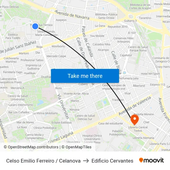 Celso Emilio Ferreiro / Celanova to Edificio Cervantes map