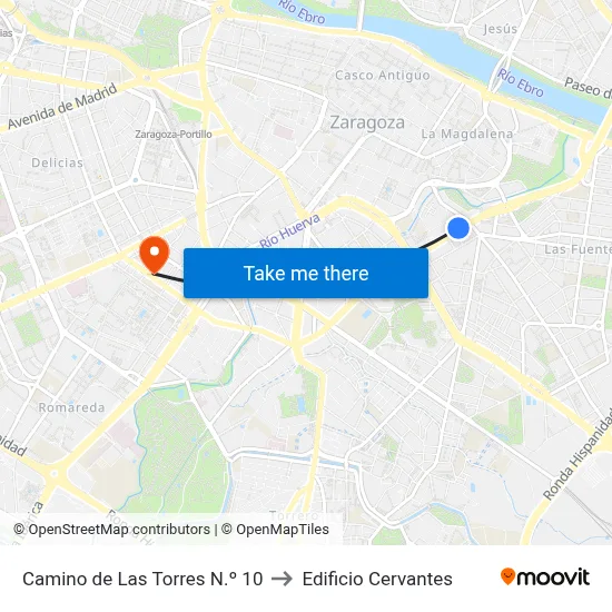 Camino de Las Torres N.º 10 to Edificio Cervantes map