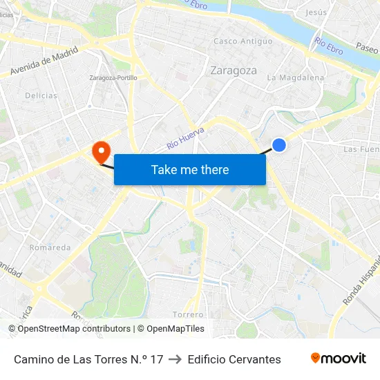 Camino de Las Torres N.º 17 to Edificio Cervantes map