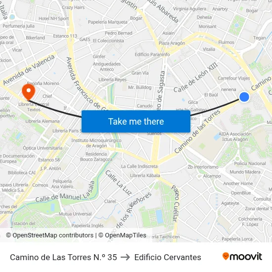 Camino de Las Torres N.º 35 to Edificio Cervantes map