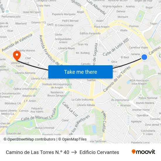 Camino de Las Torres N.º 40 to Edificio Cervantes map