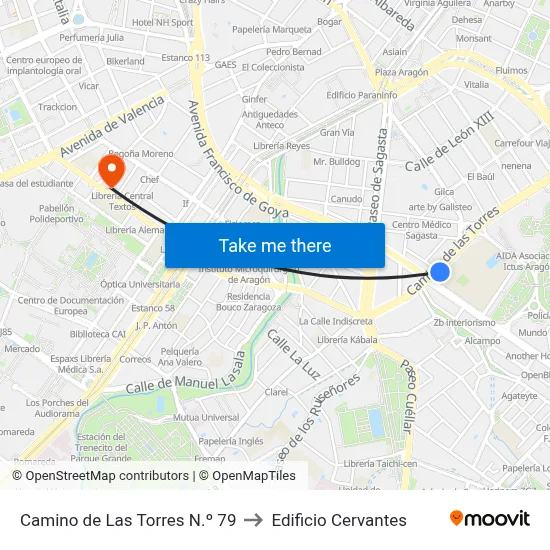 Camino de Las Torres N.º 79 to Edificio Cervantes map