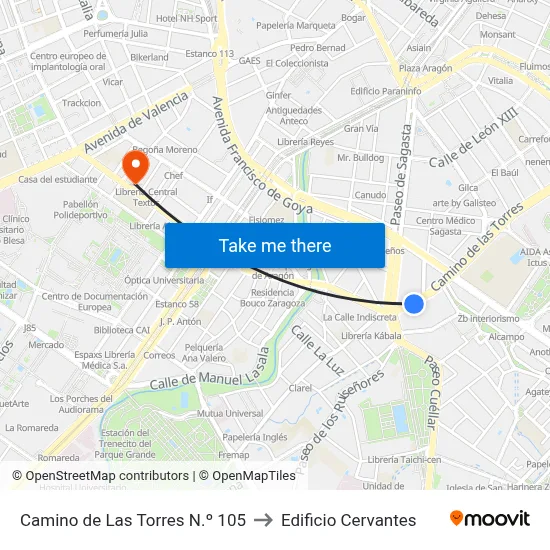 Camino de Las Torres N.º 105 to Edificio Cervantes map