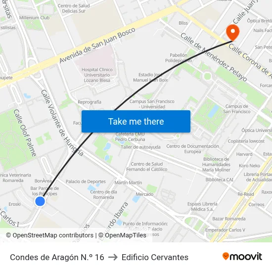 Condes de Aragón N.º 16 to Edificio Cervantes map
