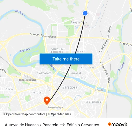 Autovía de Huesca / Pasarela to Edificio Cervantes map