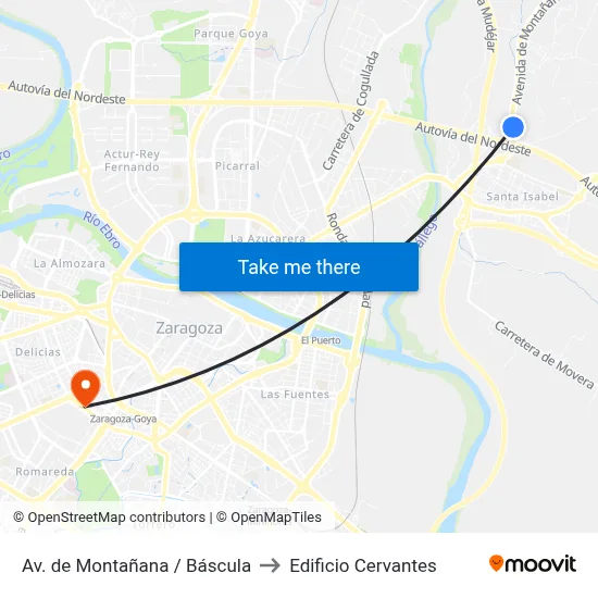Av. de Montañana / Báscula to Edificio Cervantes map