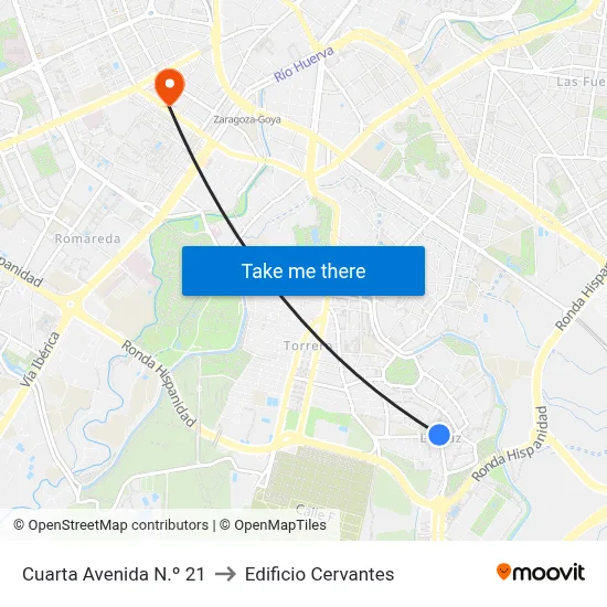 Cuarta Avenida N.º 21 to Edificio Cervantes map