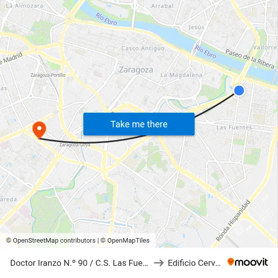 Doctor Iranzo N.º 90 / C.S. Las Fuentes Norte to Edificio Cervantes map
