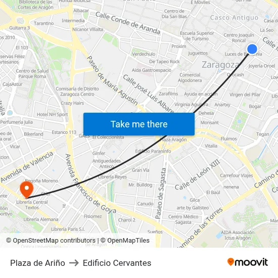 Plaza de Ariño to Edificio Cervantes map