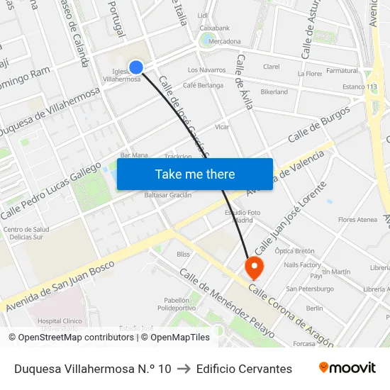 Duquesa Villahermosa N.º 10 to Edificio Cervantes map