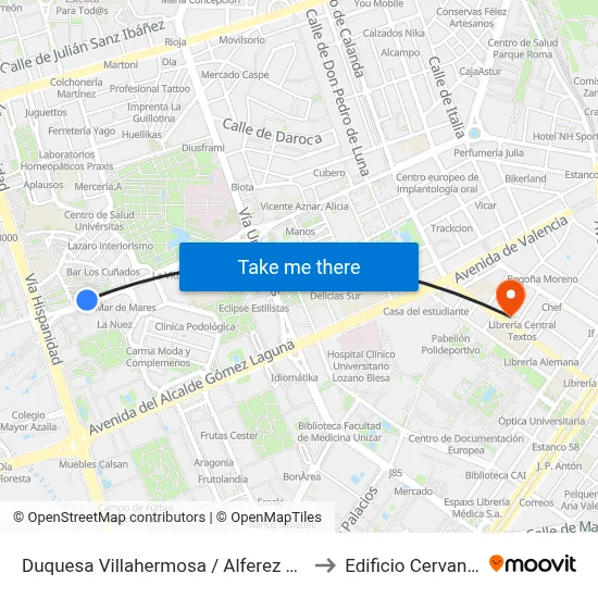 Duquesa Villahermosa / Alferez Rojas to Edificio Cervantes map