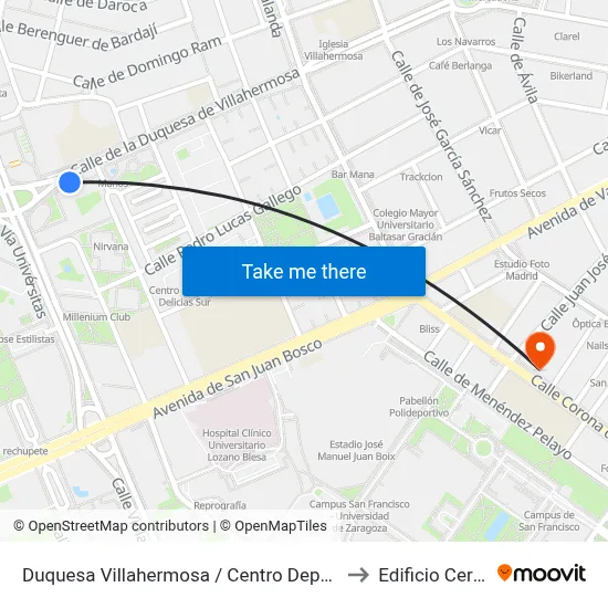 Duquesa Villahermosa / Centro Deportivo Municipal to Edificio Cervantes map