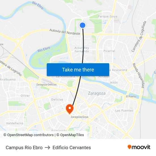 Campus Río Ebro to Edificio Cervantes map