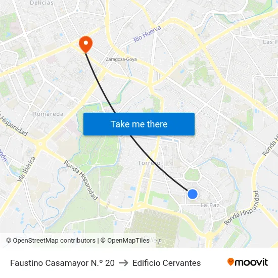Faustino Casamayor N.º 20 to Edificio Cervantes map