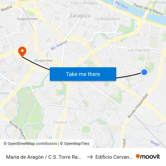 María de Aragón / C.S. Torre Ramona to Edificio Cervantes map