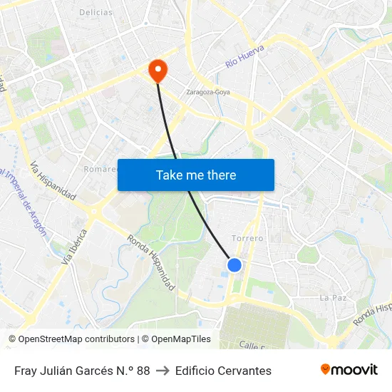 Fray Julián Garcés N.º 88 to Edificio Cervantes map