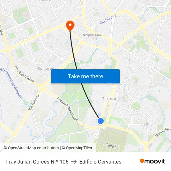 Fray Julián Garcés N.º 106 to Edificio Cervantes map
