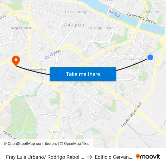 Fray Luis Urbano/ Rodrigo Rebolledo to Edificio Cervantes map