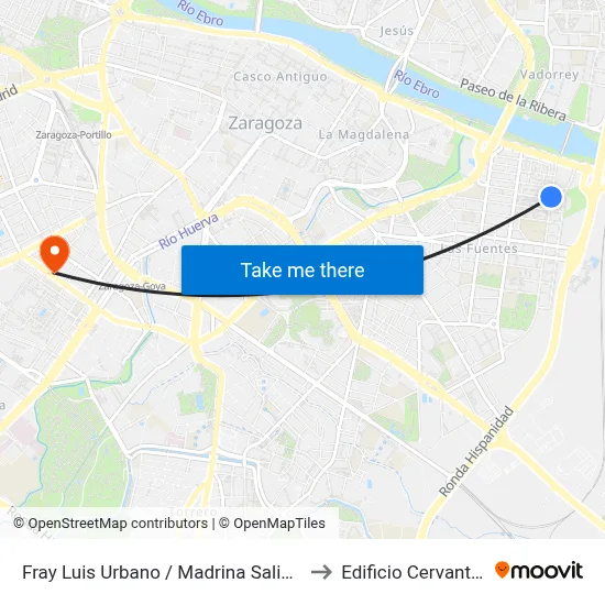 Fray Luis Urbano / Madrina Salinas to Edificio Cervantes map