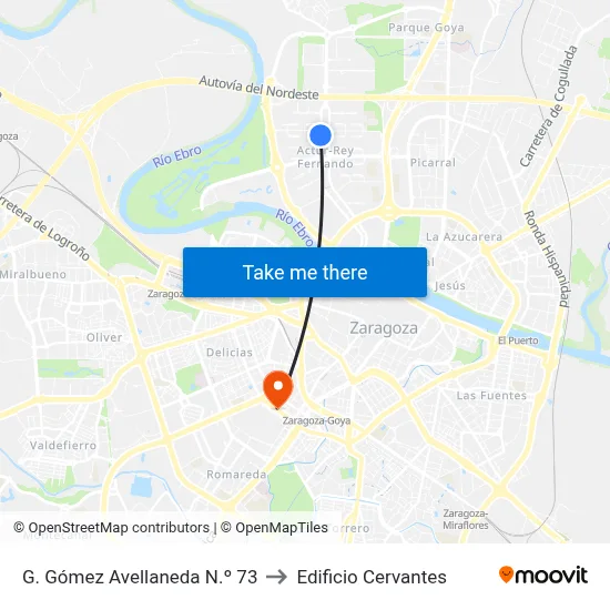 G. Gómez Avellaneda N.º 73 to Edificio Cervantes map