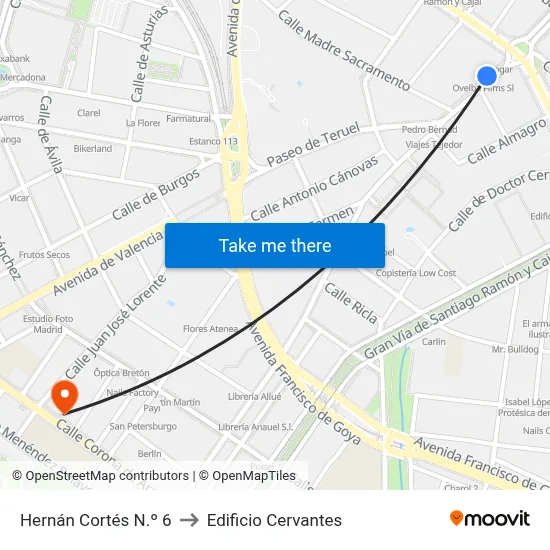 Hernán Cortés N.º 6 to Edificio Cervantes map