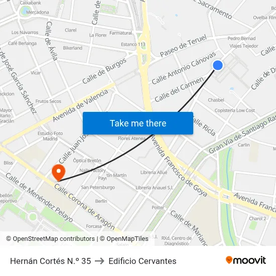 Hernán Cortés N.º 35 to Edificio Cervantes map