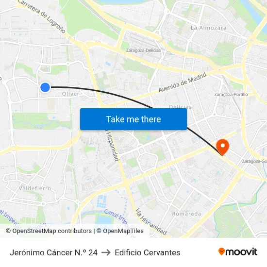 Jerónimo Cáncer N.º 24 to Edificio Cervantes map
