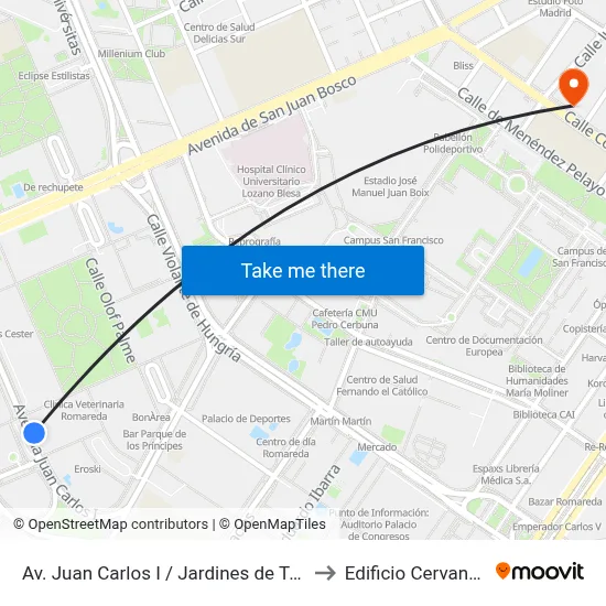 Av. Juan Carlos I / Jardines de Taifá to Edificio Cervantes map