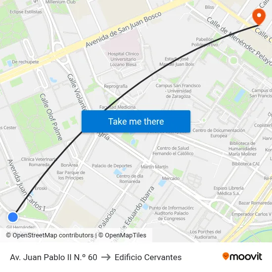 Av. Juan Pablo II N.º 60 to Edificio Cervantes map