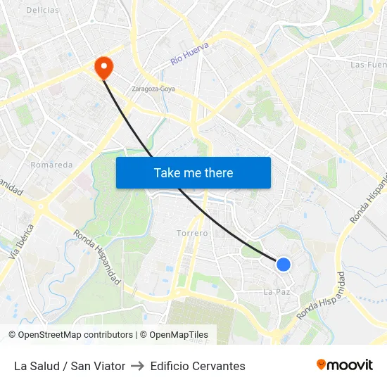 La Salud / San Viator to Edificio Cervantes map