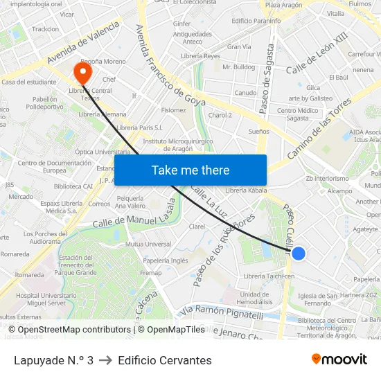 Lapuyade N.º 3 to Edificio Cervantes map
