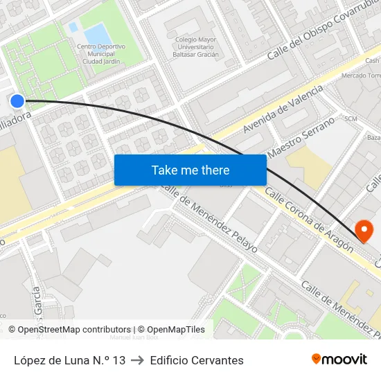 López de Luna N.º 13 to Edificio Cervantes map