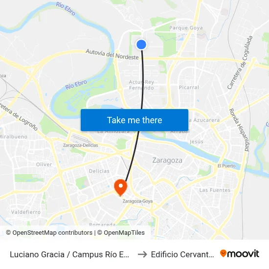 Luciano Gracia / Campus Río Ebro to Edificio Cervantes map