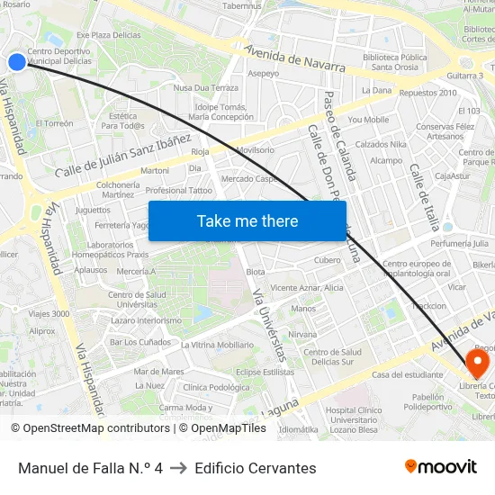 Manuel de Falla N.º 4 to Edificio Cervantes map