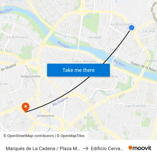 Marqués de La Cadena / Plaza Mozart to Edificio Cervantes map