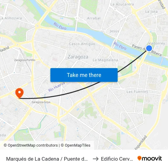 Marqués de La Cadena / Puente de La Unión to Edificio Cervantes map