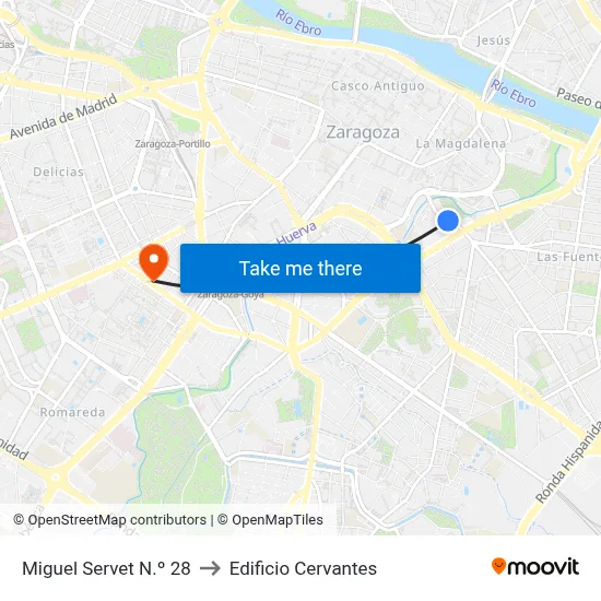 Miguel Servet N.º 28 to Edificio Cervantes map