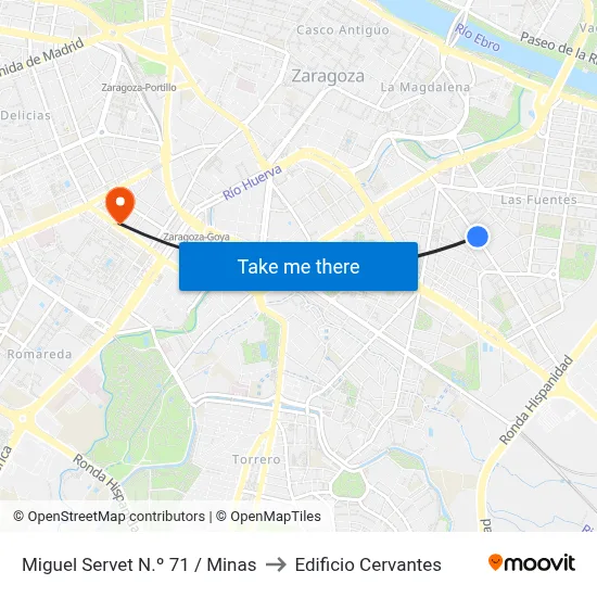 Miguel Servet N.º 71 / Minas to Edificio Cervantes map