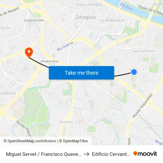 Miguel Servet / Francisco Quevedo to Edificio Cervantes map