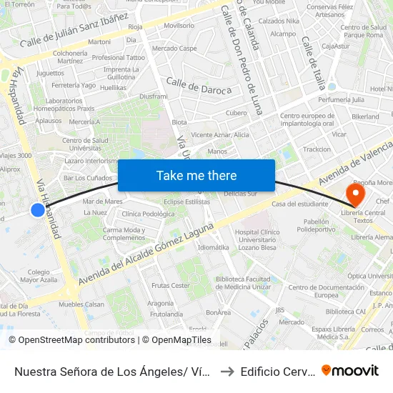 Nuestra Señora de Los Ángeles/ Vía Hispanidad to Edificio Cervantes map
