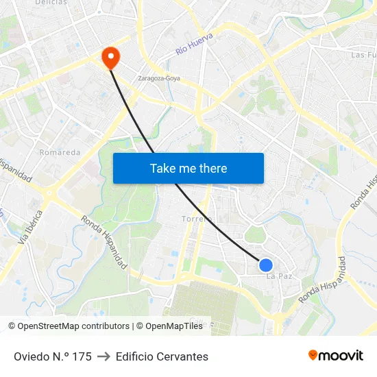 Oviedo N.º 175 to Edificio Cervantes map
