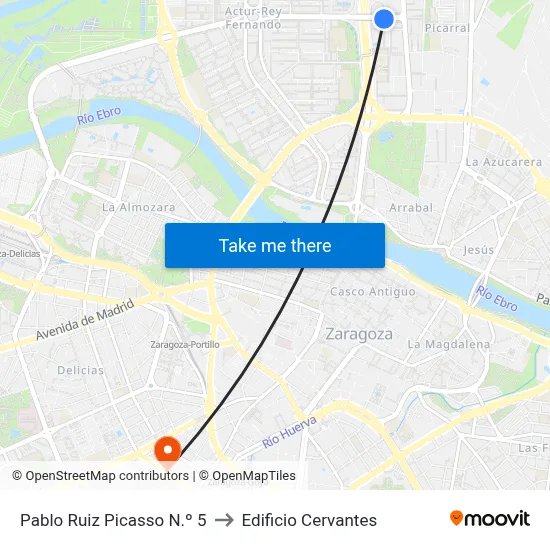 Pablo Ruiz Picasso N.º 5 to Edificio Cervantes map